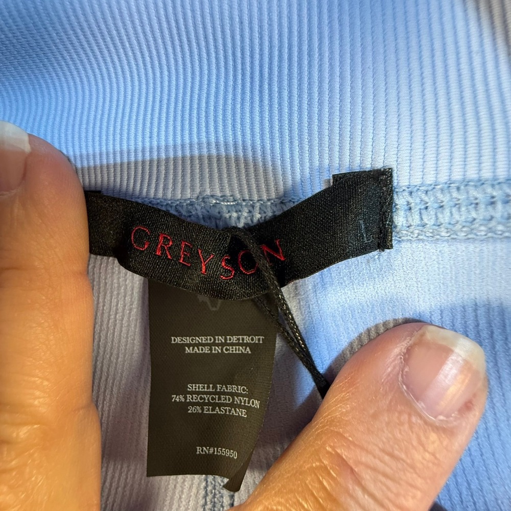 Greyson Clothiers Ribbed High Waisted Leggings Light Blue Drawstring NWT Size L - Picture 6 of 11